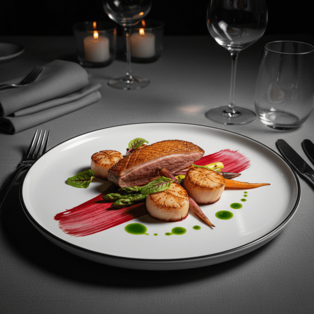 Professionally plated main course with artistic presentation